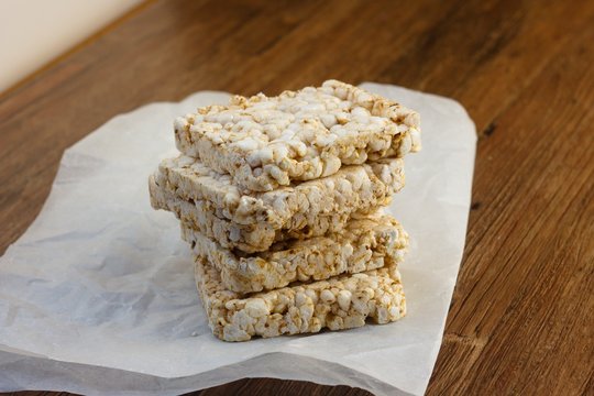 A stack of healthy square shaped rice cakes
