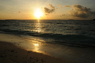 Beautiful Golden Sunset or Sunrise over the Ocean