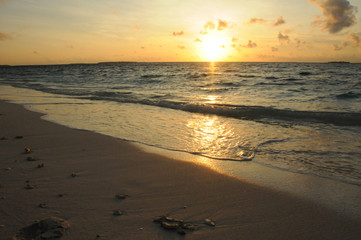 Beautiful Golden Sunset or Sunrise over the Ocean