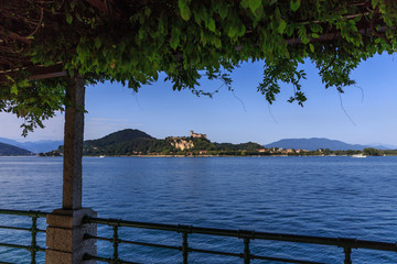 view of Lake Maggiore with mountain background in sunny afternoon