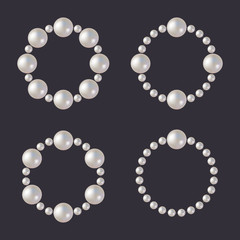 Pearl Beads Set. Glamour Borders on Dark Background. Vector