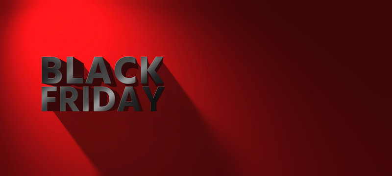 Restrained elegance banner for sales on Black Friday. Rectangular banner. Sale poster of black friday. Design home page sliders for black friday sales on red background. 3D.