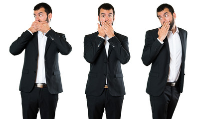 Set of Handsome businessman covering his mouth