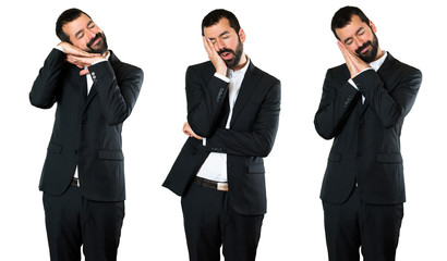 Set of Handsome businessman making sleep gesture