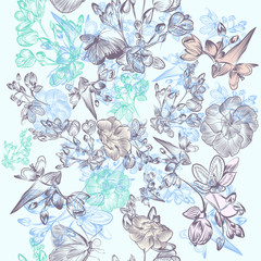 Floral beautiful pattern with flowers in victorian style