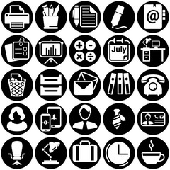 Set of simple icons on a theme workspace,time, Graph, working, table, business, work, space, , vector, design, flat, sign, symbol, object, illustration. White background