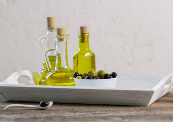 Olive oil  on the wooden table