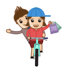 Young Boy and Girl Having Fun on Bicycle