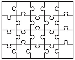 Separate pieces of white jigsaw puzzle