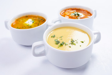 soup in the white cups
