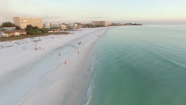 Aerial view of the Siesta Key beach with the most white and clean sand, Florida.