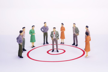 Miniature people business man in red circle graph.
