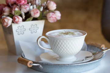 matcha green tea latte japanese style on table