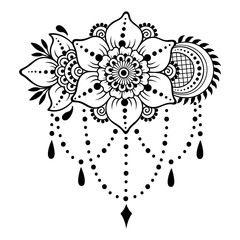Henna tattoo flower template. Mehndi style. Set of ornamental patterns in the oriental style.