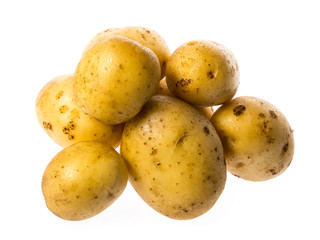 a fresh raw potatoes on a white background