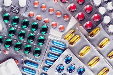 Assorted pharmaceutical medicine pills, tablets and capsules 