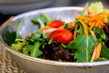 Fresh salad - Delicious fresh salad with tomatoes, lettuce, eggplant, zucchini, cheese, parma ham...