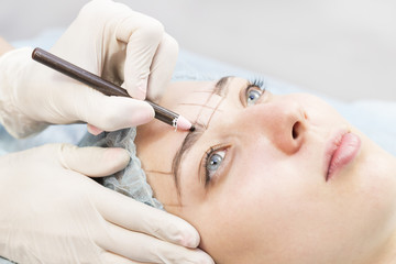 Microblading eyebrows workflow in a beauty salon 