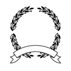 olive branches in black silhouette dotted forming a circle with thick ribbon on bottom vector illustration