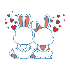 cute couple rabbits characters card