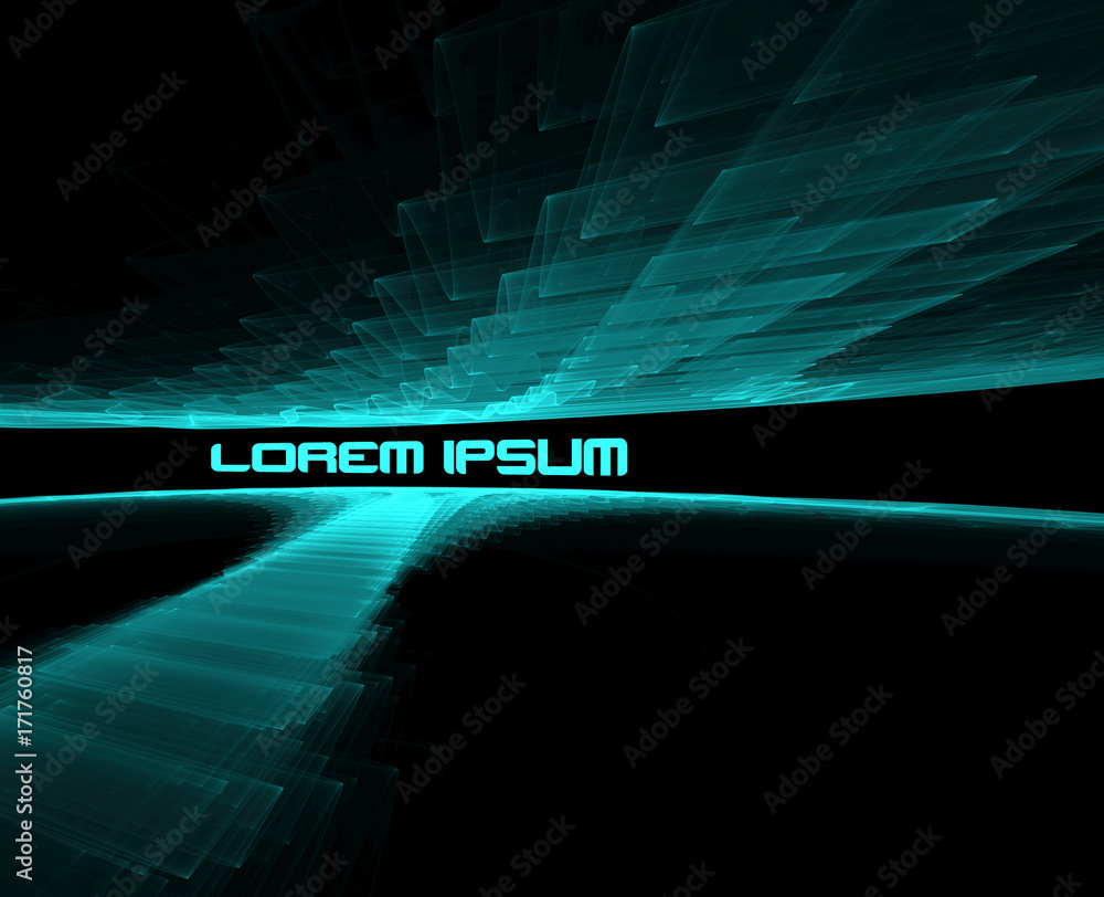 Poster Template for glowing ticker. Tech pattern with transparent ripple fractal texture on black background