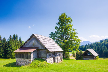 Shepherds huts at Pokljuka, Julian alps.