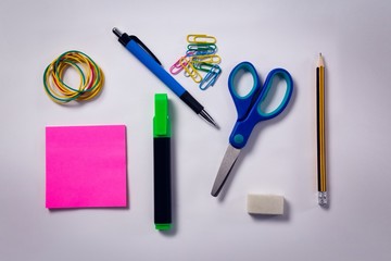 Various stationery on white background