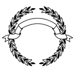 black silhouette dotted olive branches forming a circle with ribbon on top vector illustration