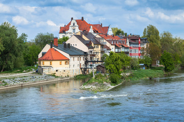 Fototapeta na wymiar Regensburg landscape in bright summer day