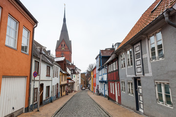 Flensburg street, the church Sankt Marien