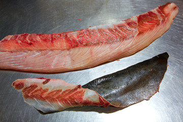 Amberjack fish fillet process in stainless steel