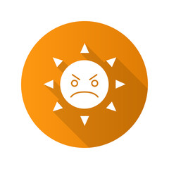 Angry sun smile flat design long shadow glyph icon