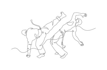 Two capoeira fighters contour Isolated on white. vector illustration