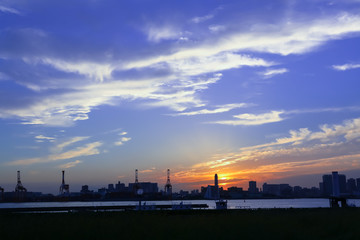 Blue sky and sunset of Tokyo Bay