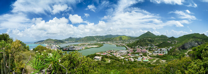 Panoramic view of the port of Phillipsburg Sint Maarten from a bird's eye view.