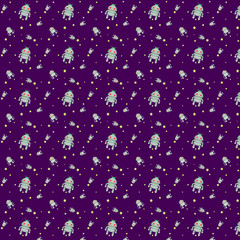 Background with space and robots. For print. Scrapbook paper.
