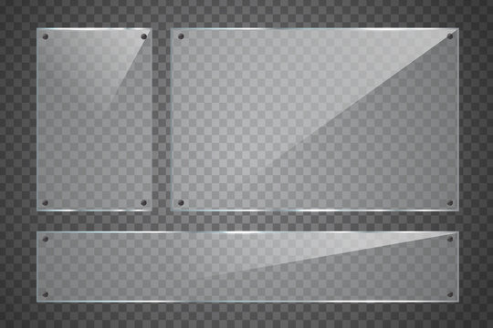 Vector set of isolated realistic glass billboard on the transparent background for decoration and covering.