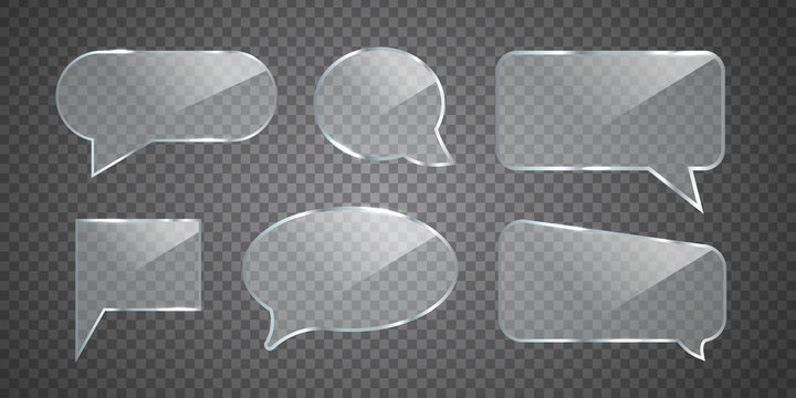 Vector set of realistic isolated glossy glass speech bubbles for decoration and covering on the transparent background.