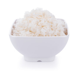 Rice in a bowl on a white background