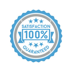 Vector illustration of a round icon satisfaction is guaranteed with asterisks on a white background