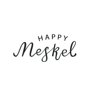Vector isolated lettering for Happy Meskel in Ethiopia for decoration and covering on the white background.