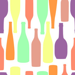 Seamless pattern pack paper with different shaped colorful wine bottles. Flat Design illustration