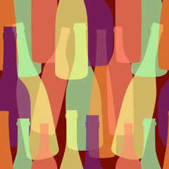 Seamless pattern pack paper with different shaped colorful wine bottles. Flat Design illustration