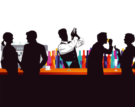 Bar mit barkeeper, cocktail mixen