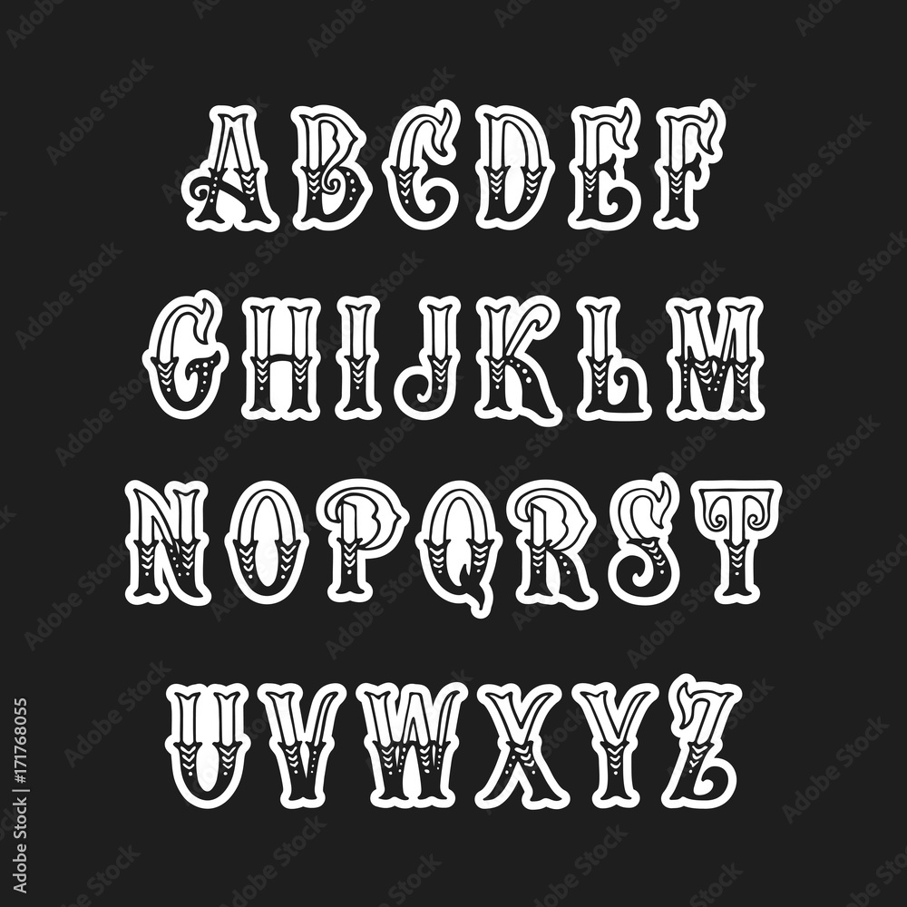 Fototapete set of victorian style alphabet letters. vector font type design. stylized logo text typesetting.