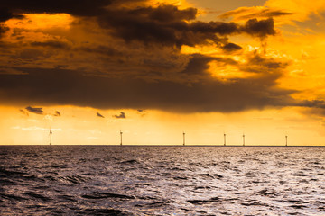 Wind turbines farm in Baltic Sea, Denmark