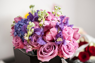 Flower bouquet in the room. Beautiful pink flowers