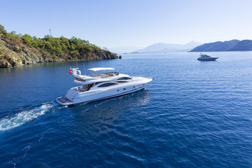 Fototapeta premium Luxury private motor yacht sailing at sea