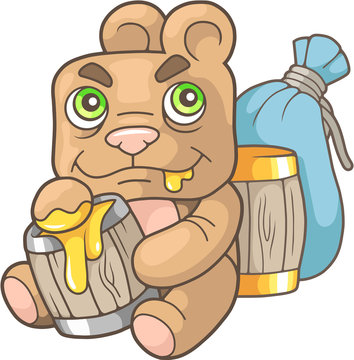cartoon cute bear eating honey

