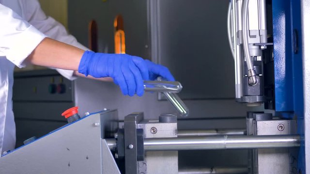 A blow molding machine at work in high speed. 